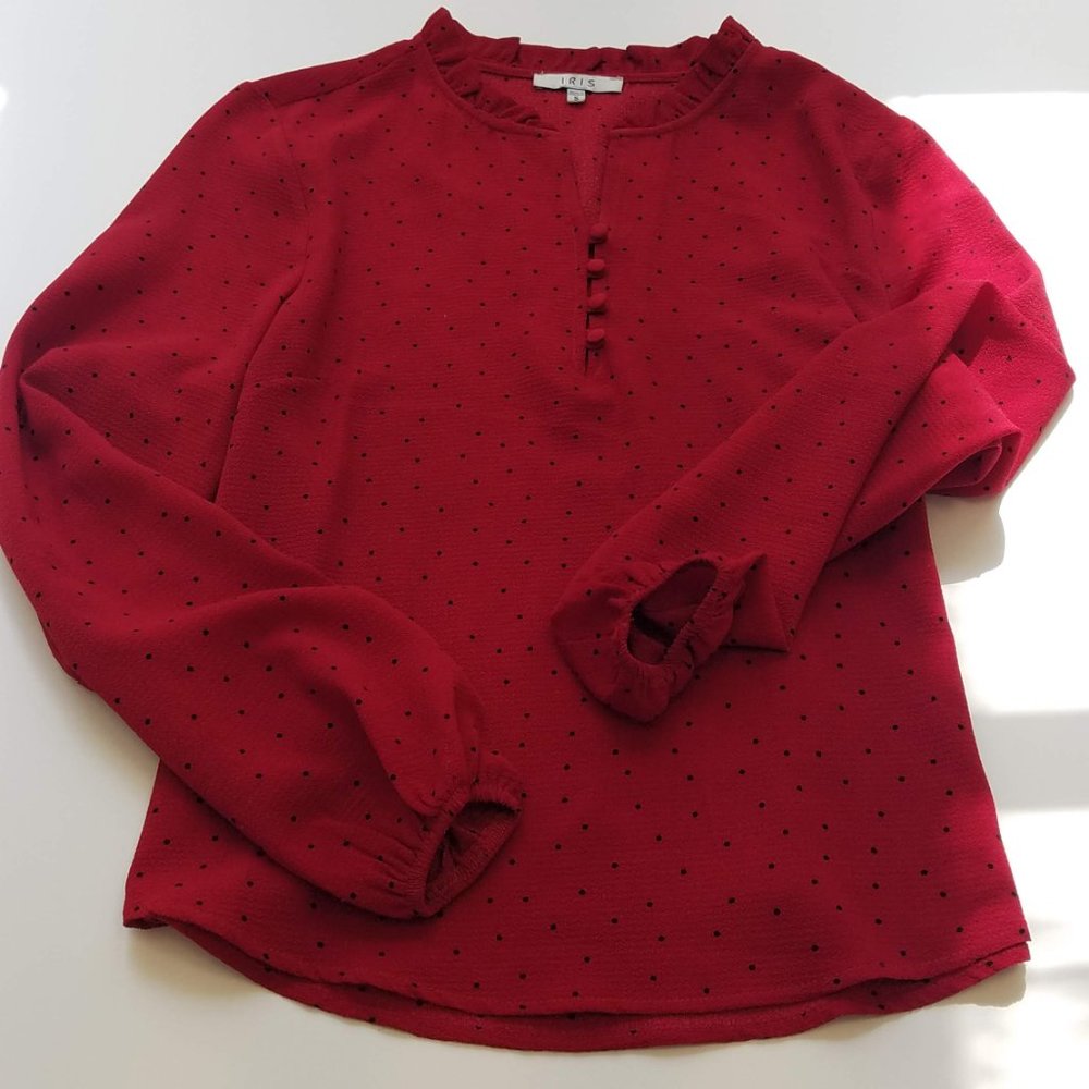 Red with Black Polka Dot V-Blouse